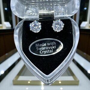 Swarovski Crystal Stud Earrings 8mm Silver Coquette Gift Holiday Glam NWOT